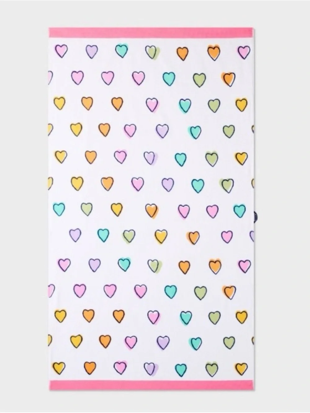 Roller Rabbit White Bath Towel with Multi-Color Heart Print - Pink Trim